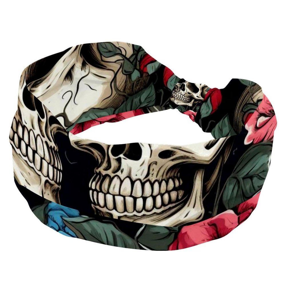 1 Pack Headbands for Women Non Slip Elastic Sports Hair Bands for Women, Soft Cloth Headband for Workout Yoga Fashion Hair Accessories,Rose Art Skeleton-1232