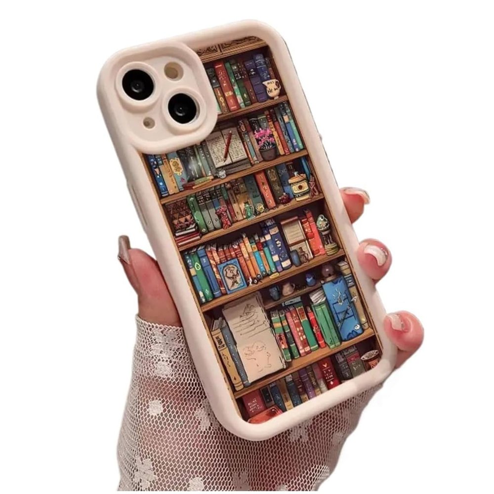 Alyova Bookshelf Phone Case, Alyova Book Phone Case, Shockproof TPU Protective Shell, Personalized Book Creative Design for iPhone 16 15 14 13 12 11 Pro Max (White,13pro)