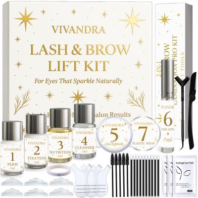 2-IN-1 Lash Lift & Brow Lamination Kit Professional Kit for Fuller Brows & Long-Lasting Curled Lashes, Salon-Quality Eyelash Lift & Eyebrow Lamination DIY at Home with Easy Instructions