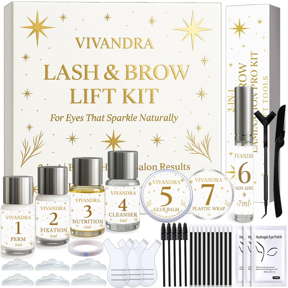 2-IN-1 Lash Lift & Brow Lamination Kit Professional Kit for Fuller Brows & Long-Lasting Curled Lashes, Salon-Quality Eyelash Lift & Eyebrow Lamination DIY at Home with Easy Instructions