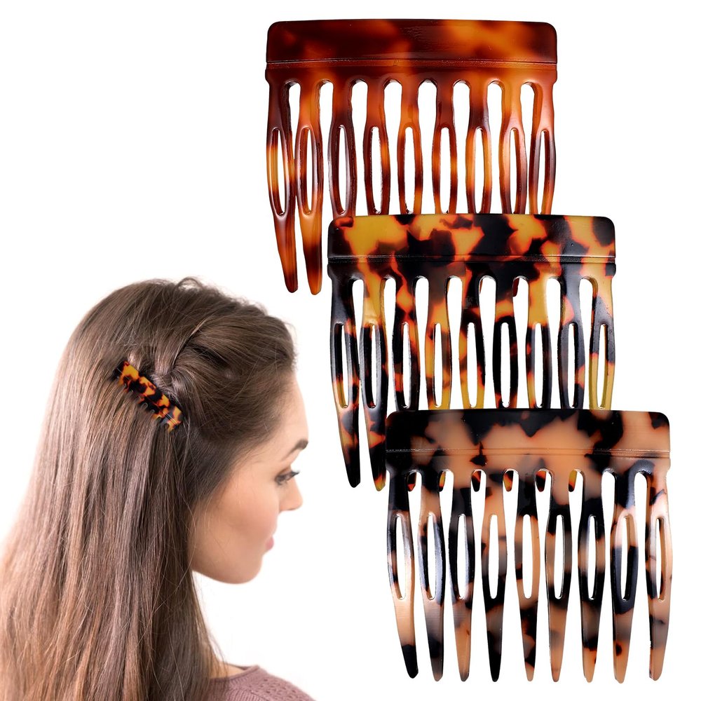 6Pcs Hair Side Combs for Women Fine Thin Hair Small French Side Hairs Comb Clips for Women Decorative Tortoise Shell French Twist Hairs Up-Do Styling Wedding Dating Accessories(Tortoise, Leopard)