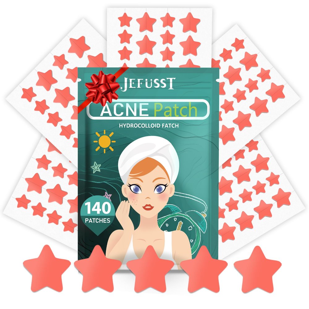 Jefusst Star Acne Patches 140 Counts, Pimple Patch Pimple Patches for Face Pimple Patches Stars Hydrocolloid Acne Patches Cute Zit Patches Healing Sticker, Fire Orange