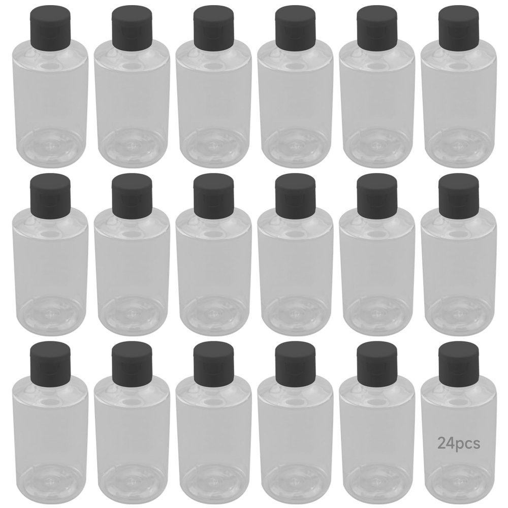 24 Pcs Plastic Squeeze Bottles, Clear Slant Shoulder Bottles With Flip Lids, 5.1 Fl Oz / 150 Ml Containers For Shampoo, Lotion, Paint, Bottles With Black Caps For Storage, Trip