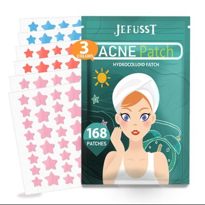 Jefusst Star Acne Patches 168 Counts, Pimple Patch Pimple Patches for Face Pimple Patches Stars Hydrocolloid Acne Patches Cute Zit Patches Healing Sticker, Pink, Blue and Orange