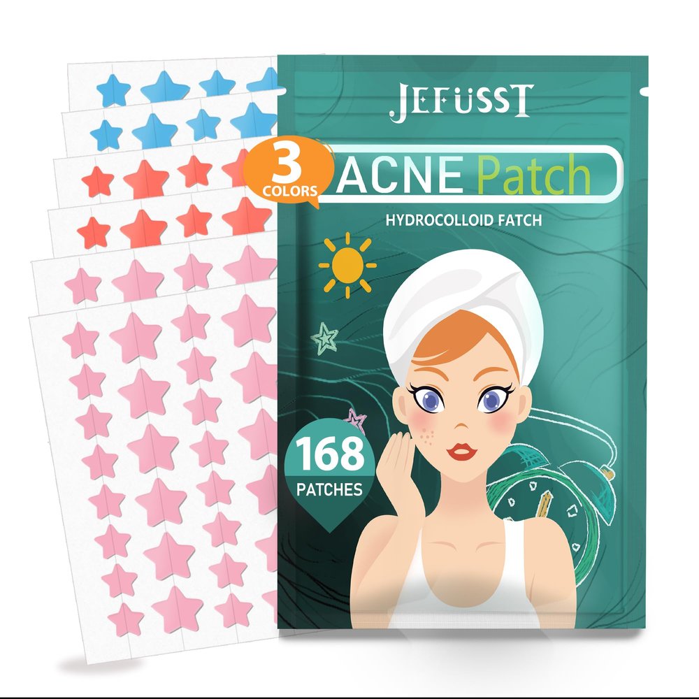 Jefusst Star Acne Patches 168 Counts, Pimple Patch Pimple Patches for Face Pimple Patches Stars Hydrocolloid Acne Patches Cute Zit Patches Healing Sticker, Pink, Blue and Orange