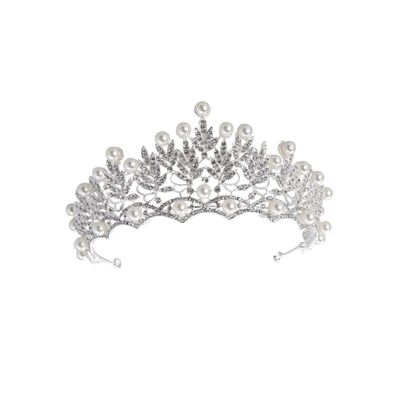 NOLITOY Pearl Wedding Crown Hairband for Bride and Bridesmaids Elegant Bridal Tiara Hair Decor for Wedding Prom Party Delicate Crystal Pearl Headpiece Accessory