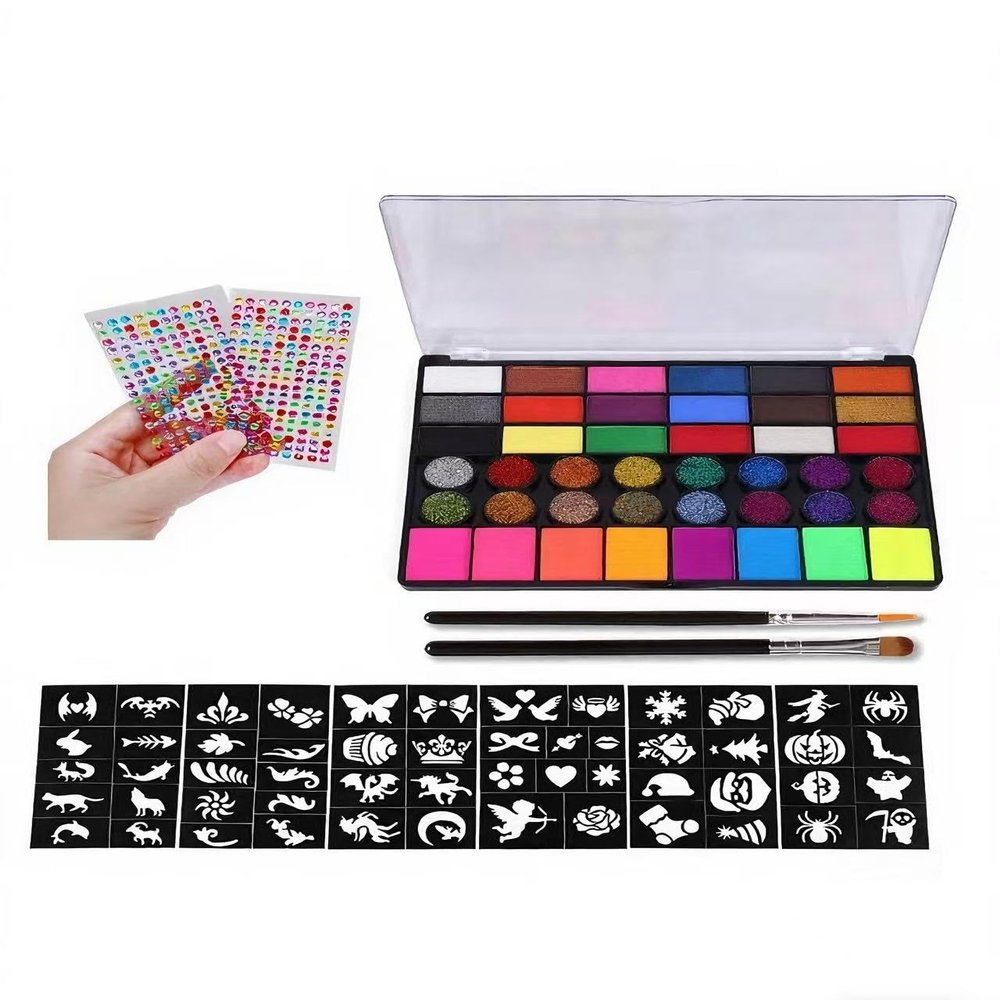 Halloween Exclusive Professional Face Painting Kit, hypoallergenic adult body painting, non-toxic water active face painting palette (42-color set)