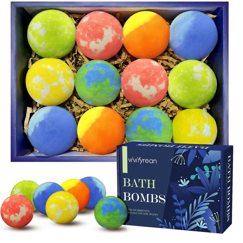 Bath Bombs for Men, 12 Pack Bath Bombs Gift Set for Boys Men, Self Care Home Spa Relaxation Bath Ball with Essential Oil, Birthday Christmas Gifts for Men, Women, Adults, Boyfriend