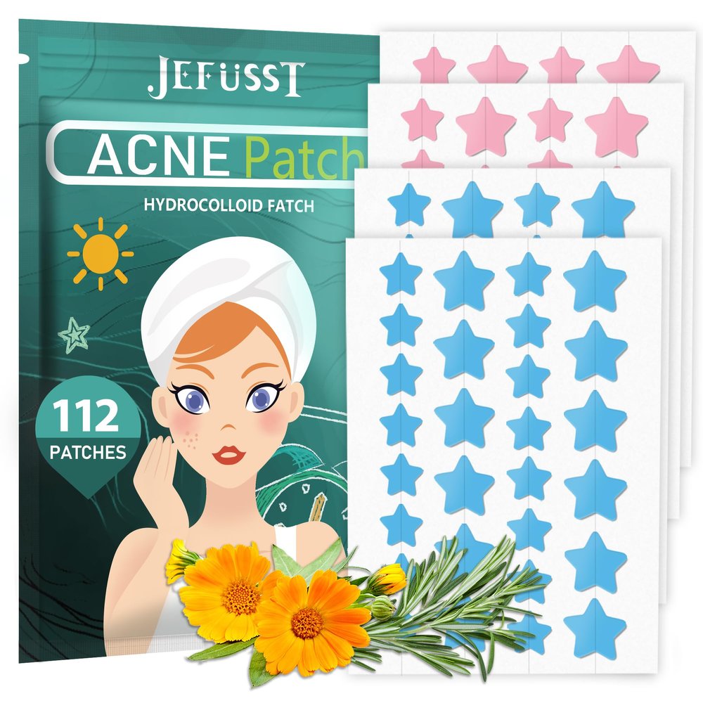 Jefusst Star Acne Patches 112 Counts, Pimple Patch Pimple Patches for Face Pimple Patches Stars Hydrocolloid Acne Patches Cute Zit Patches Healing Sticker, Blue and Pink