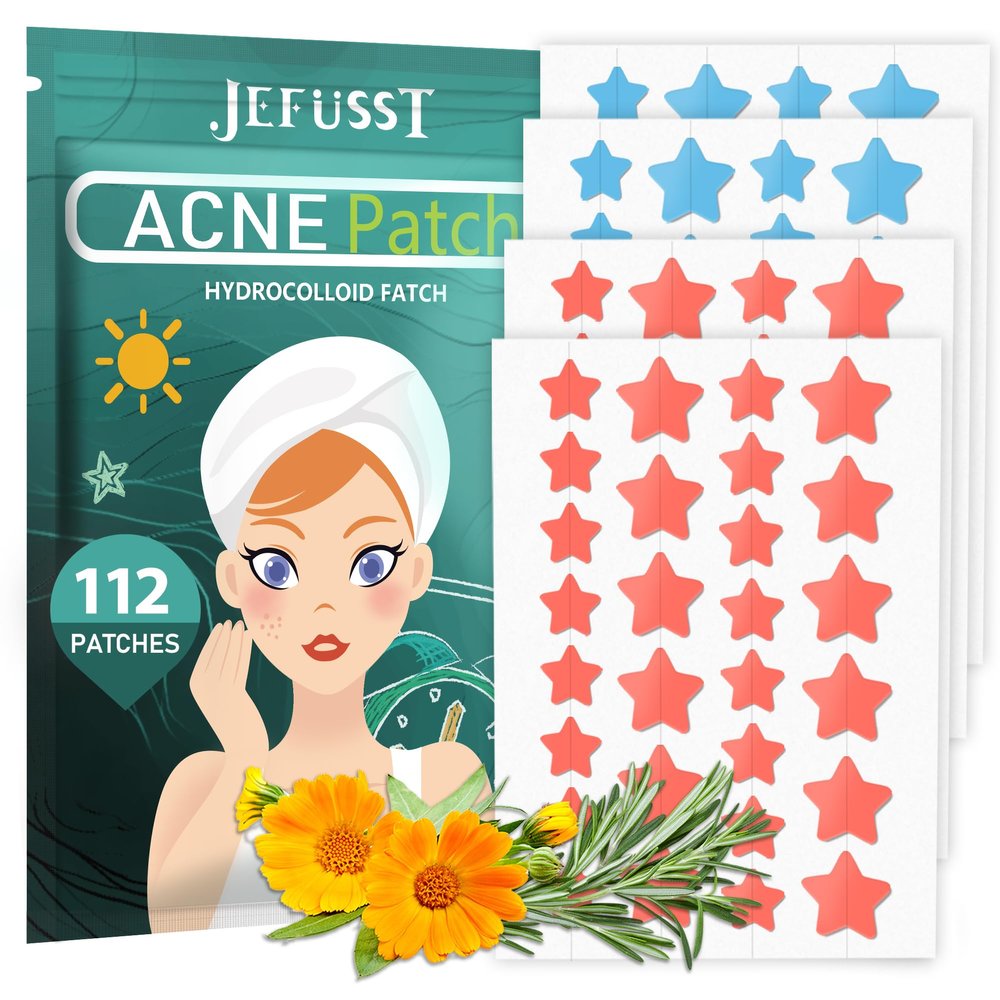 Jefusst Star Acne Patches 112 Counts, Pimple Patch Pimple Patches for Face Pimple Patches Stars Hydrocolloid Acne Patches Cute Zit Patches Healing Sticker, Orange and Pink