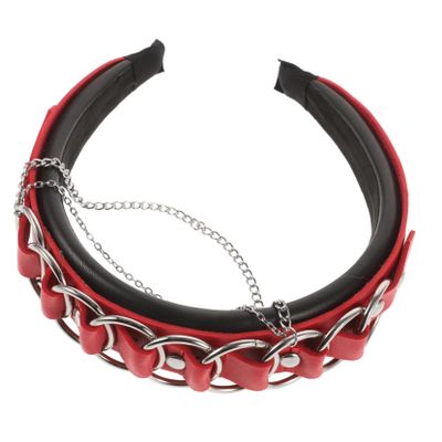 Ipetboom Gothic Punk Headband with Chain and Studded Cross Detail Retro Style Hair Hoop for Women Lightweight and Comfortable Party Hair Accessory in Red Edgy Fashion Statement