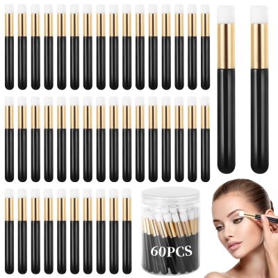 60 Pcs Eyelash Extension Cleansing Brush, Lash Shampoo Brushes With Clear Container, Soft Makeup Brush, 3.7 X 0.4 In Dense Bristle Cosmetic Brushes For Highlight Blush Shadow