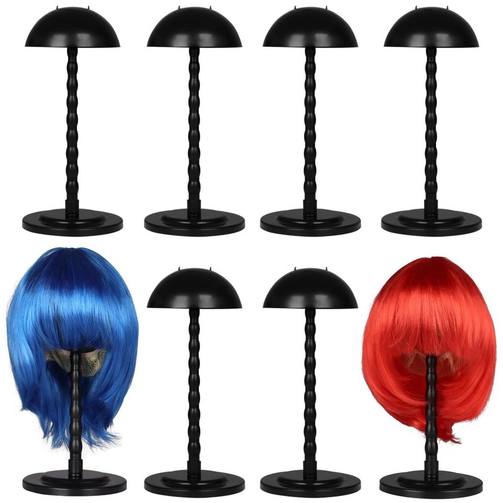 13.8 In Wig Head Stand Plastic, 8 Pcs Hat Display Portable Stand, Wig Non-Slip Rack Stable Base, Wig Multifunctional Holder For Beauty Salons, Travels, Home