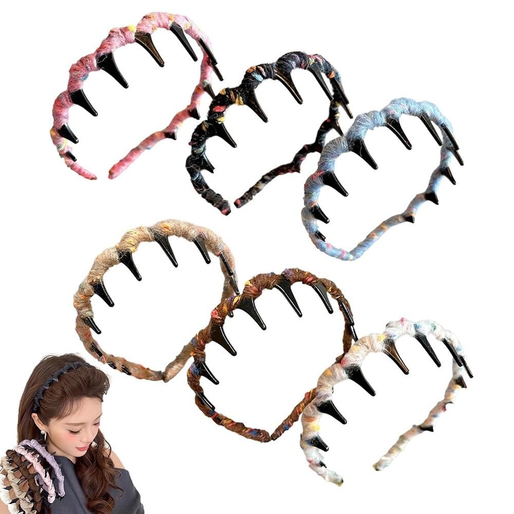 2025 New Retro High Skull Pearl Headband Set, High Cranium Headband for Women, Anti-Slip Reversible Head Band with Teeth, Elegant Braided Pearls Headbands for Wedding, Party or Daily Wear(6PCS B)