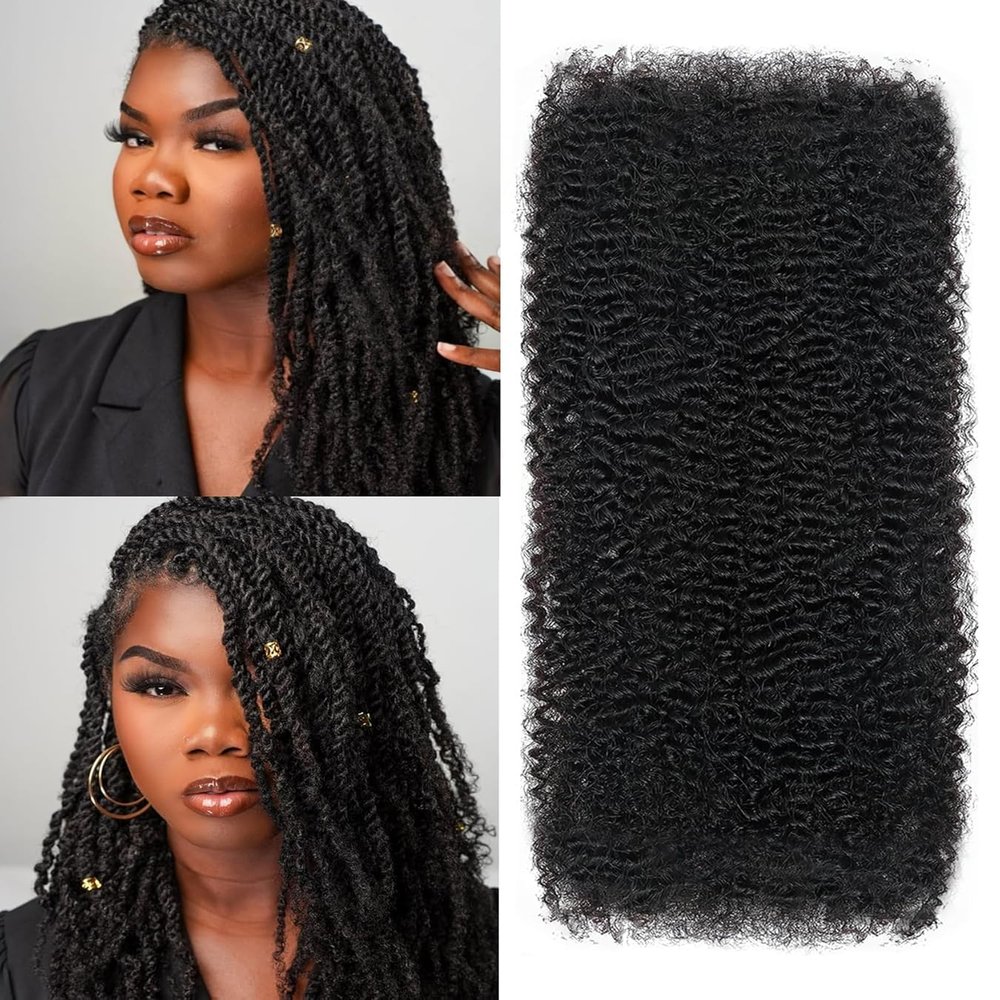 Afro Kinkys Bulk Human Hair 22 Inch for Braiding Afro Kinky-Curly Human Hair Bulk For Mini Twist, Repair Locs Hair Bulk Human Braiding Hair for Micro Dreadlocs Extensions(1B,35g/pack)