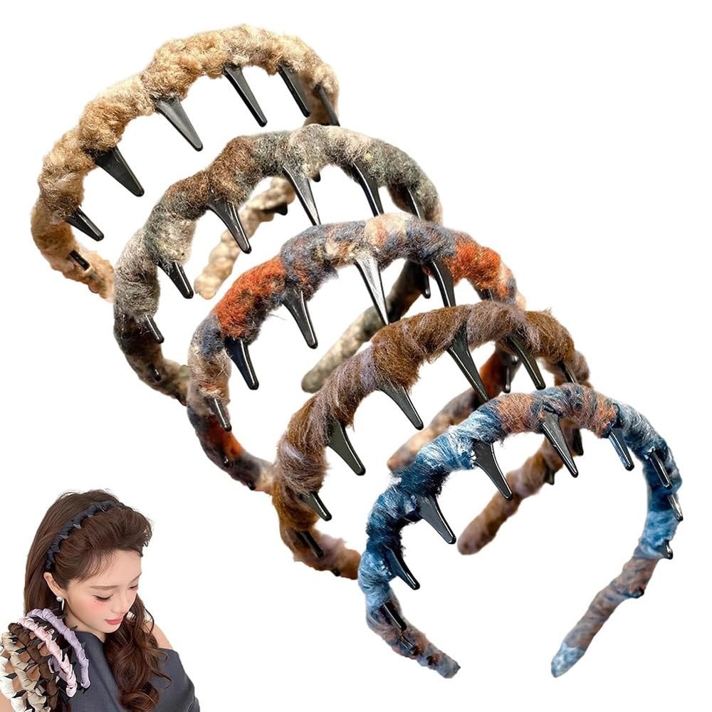 2025 New Retro High Skull Pearl Headband Set, High Cranium Headband for Women, Anti-Slip Reversible Head Band with Teeth, Elegant Braided Pearls Headbands for Wedding, Party or Daily Wear(5PCS)