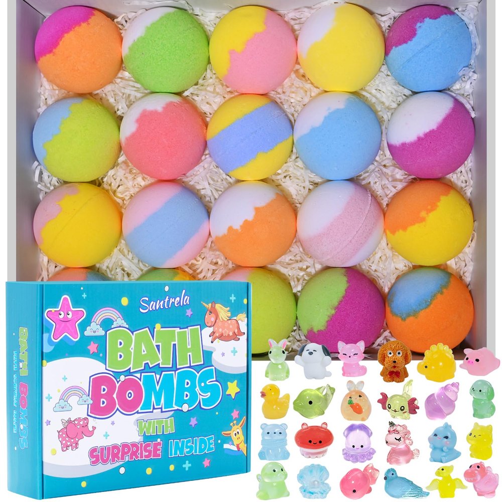 Bath Bombs for Kids with Surprise Toys Inside, 20 Pack Bath Bombs Gift Set for Girls Boys, Handmade Bubble Bath Fizzy Balls Ball for Birthday, Summer Fun, Christmas
