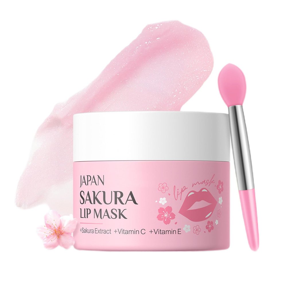 Cherry Blossoms Lip Mask, Moisturizes and Reduces Lip Lines, For Hydrated, Full Looking & Irresistible Lips, Hydrating Prevention Dry and Crack Lip Scrubs Exfoliator Lip Wrinkle Care(15G)