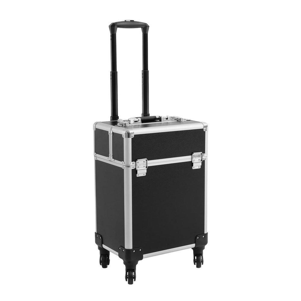 HAPPCUCOE Rolling Makeup Train Case, Large Capacity Cosmetic Trolley With Keys, Aluminum Alloy Hairdressing Travel Case With Wheels, For Professional Makeup Artists