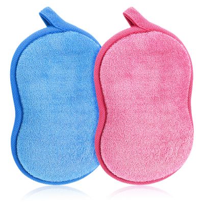 2Pcs Soft Bath Sponge, Cotton Shower Sponge Absorbent Gentleness Exfoliating Body Scrubber Shower Skin Friendly Comfort Bathing Tool for Men Women All Skin Type (Blue,Pink)