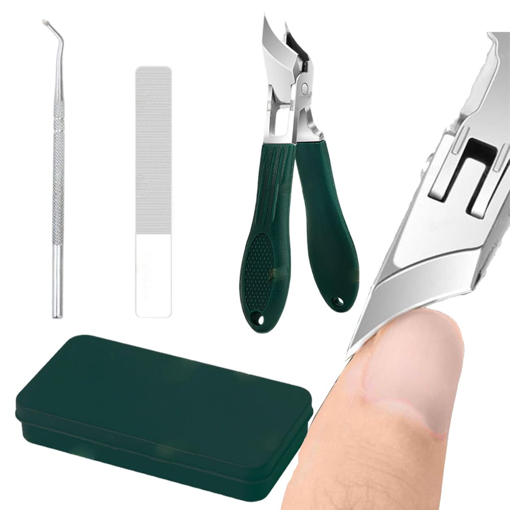 3Pcs/Set Eagle Beak Nail Clippers, Anti-Splash Stainless Steel Slanted Nail Clippers with Storage Box, Rust-Resistant Home Essentials Green