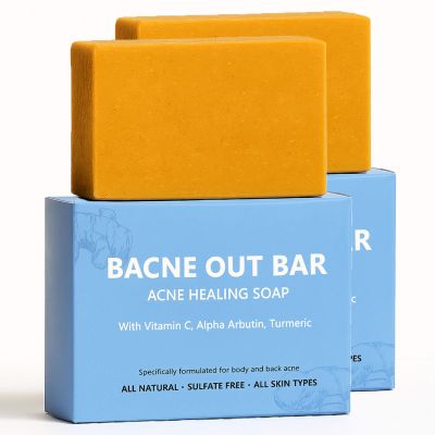 Bacne Out Bar, Acne Healing Soap with Turmeric Vitamin C & Alphaarbutin, Natural Exfoliating Cleanser for Back, Face, Chest, Shoulders (2)