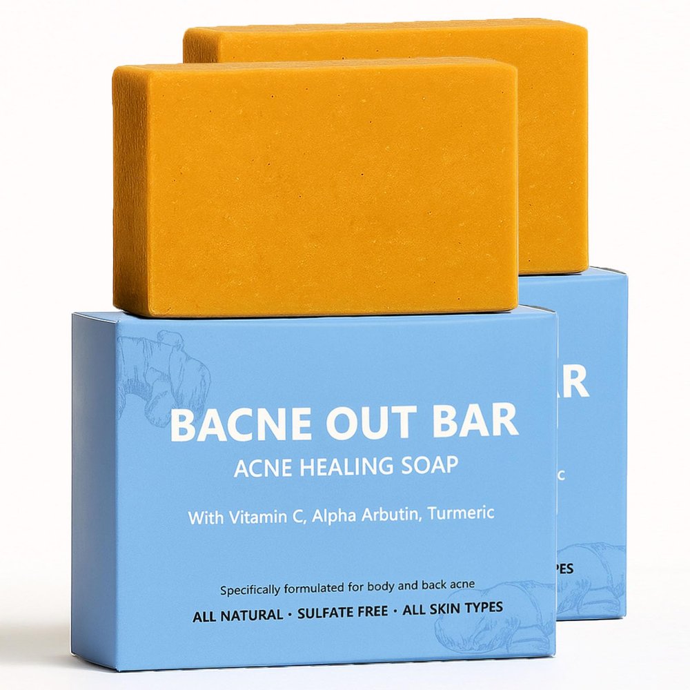 Bacne Out Bar, Acne Healing Soap with Turmeric Vitamin C & Alphaarbutin, Natural Exfoliating Cleanser for Back, Face, Chest, Shoulders (2)