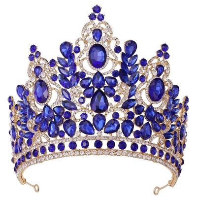 Crystal Baroque Big Crown Bride Wedding Crown Rhinestone Drop Tiara and Crown Party Hair Accessory(Blue)