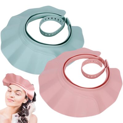 2Pcs Baby Shower Cap, 21-Level Adjustable Toddler Hair Washing Shield with Wide Brim, Non-Slip Shampoo Buddy for Kids, Comfort Bathroom Supplies Kids Shower Cap