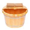 BeiseYu Wood Foot Bath Bucket, 15.8x9.85in Cedar Foot Soak Tub with Massage Roller, Heat Preservation & Galvanized Hoops, Wood Color view 1