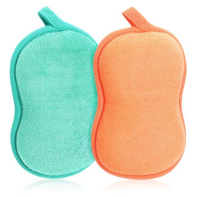 2Pcs Soft Bath Sponge, Cotton Shower Sponge Absorbent Gentleness Exfoliating Body Scrubber Shower Skin Friendly Comfort Bathing Tool for Men Women All Skin Type (Green,Orange)