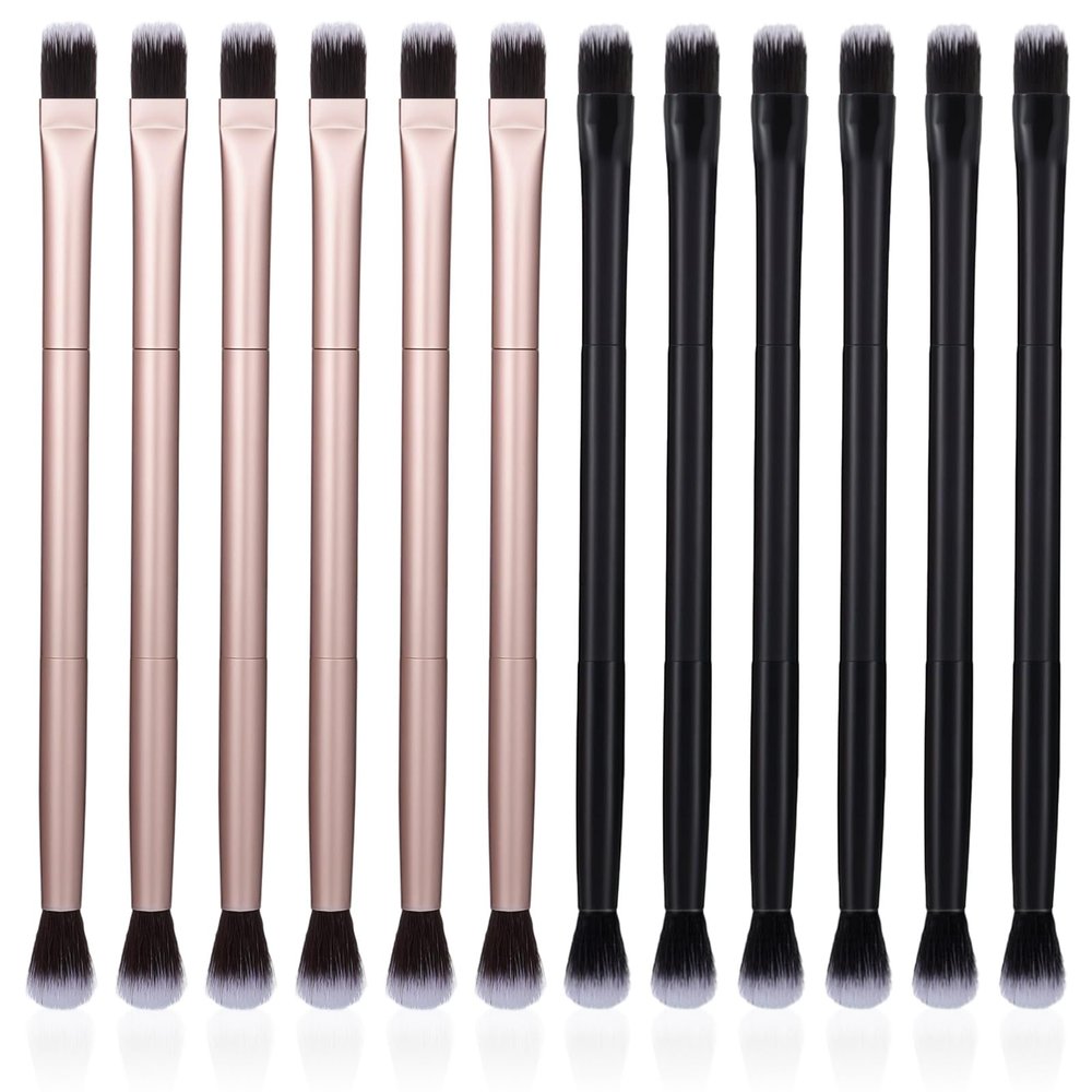 12 PCS Eyeshadow Smudge Brush Bulk 2 in 1 Eyeshadow Double Head Ended Concealer Brush Soft Firm Makeup Applicator for Blending Liner(Rose Gold+black)
