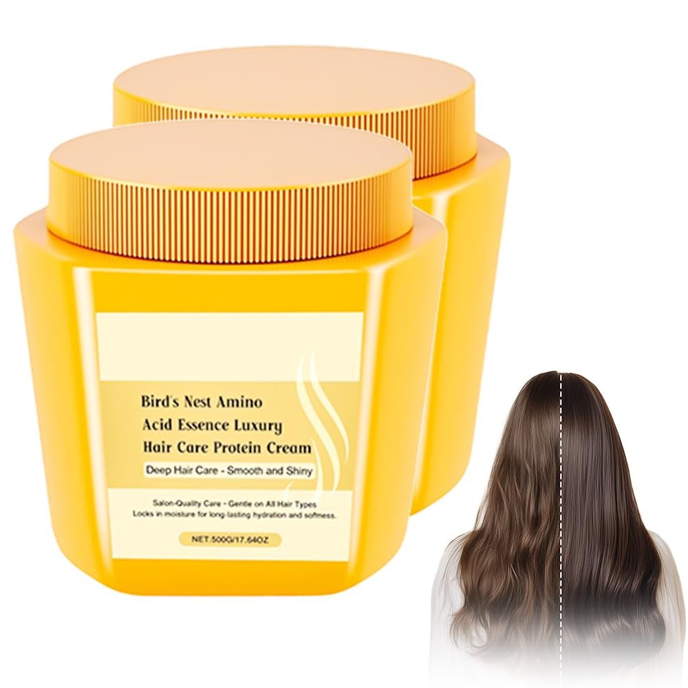 Amino Acid Essence Luxury Nourishing Hair Protein Cream, 2025 New 500mL Birds Nest Amino Acid Hair Care, Amino Acid Hair Repair Cream for Dry Frizzy and Damaged Hair (2)