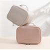 travel makeup bag - soft pu leather cosmetic organizer with handle for women, portable toiletry pouch view 3