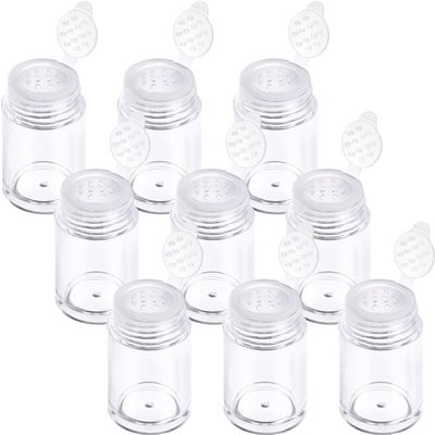 10 Pcs Plastic Loose Powder Jar - 10 ml Clear Cosmetic Glitter Powder Bottle Baby Powders Container with 12 Holes Sifter and Lids - Travel Eye Shadow Shaker Containers