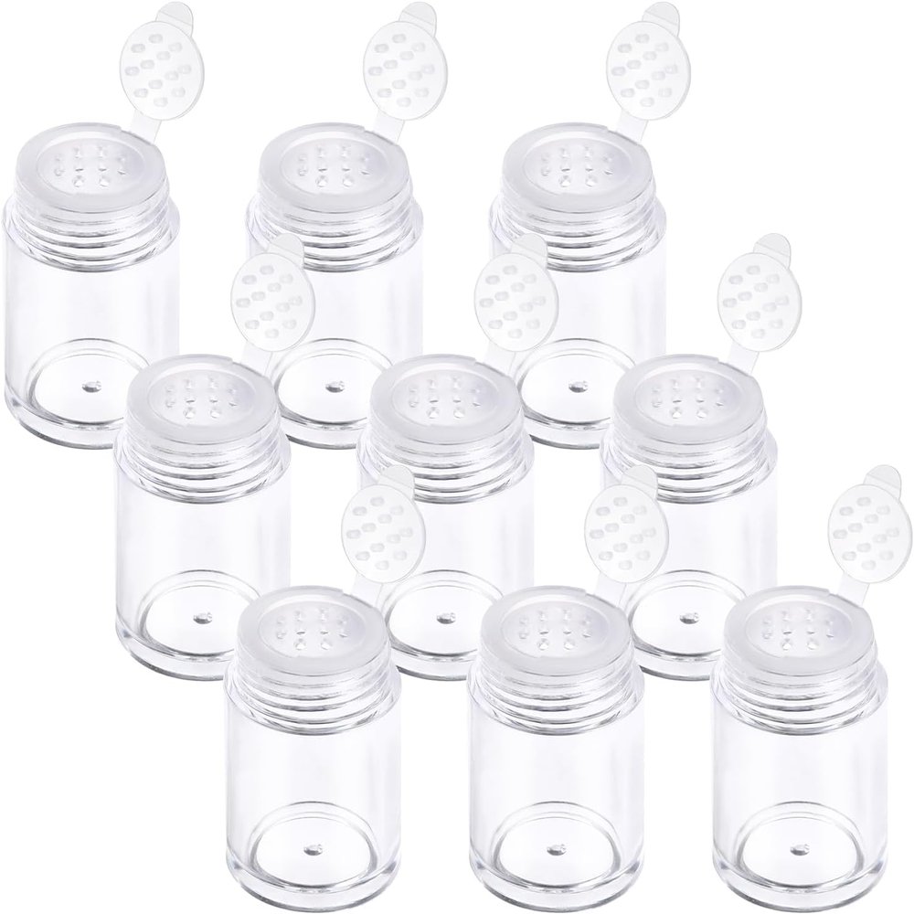 10 Pcs Plastic Loose Powder Jar - 10 ml Clear Cosmetic Glitter Powder Bottle Baby Powders Container with 12 Holes Sifter and Lids - Travel Eye Shadow Shaker Containers
