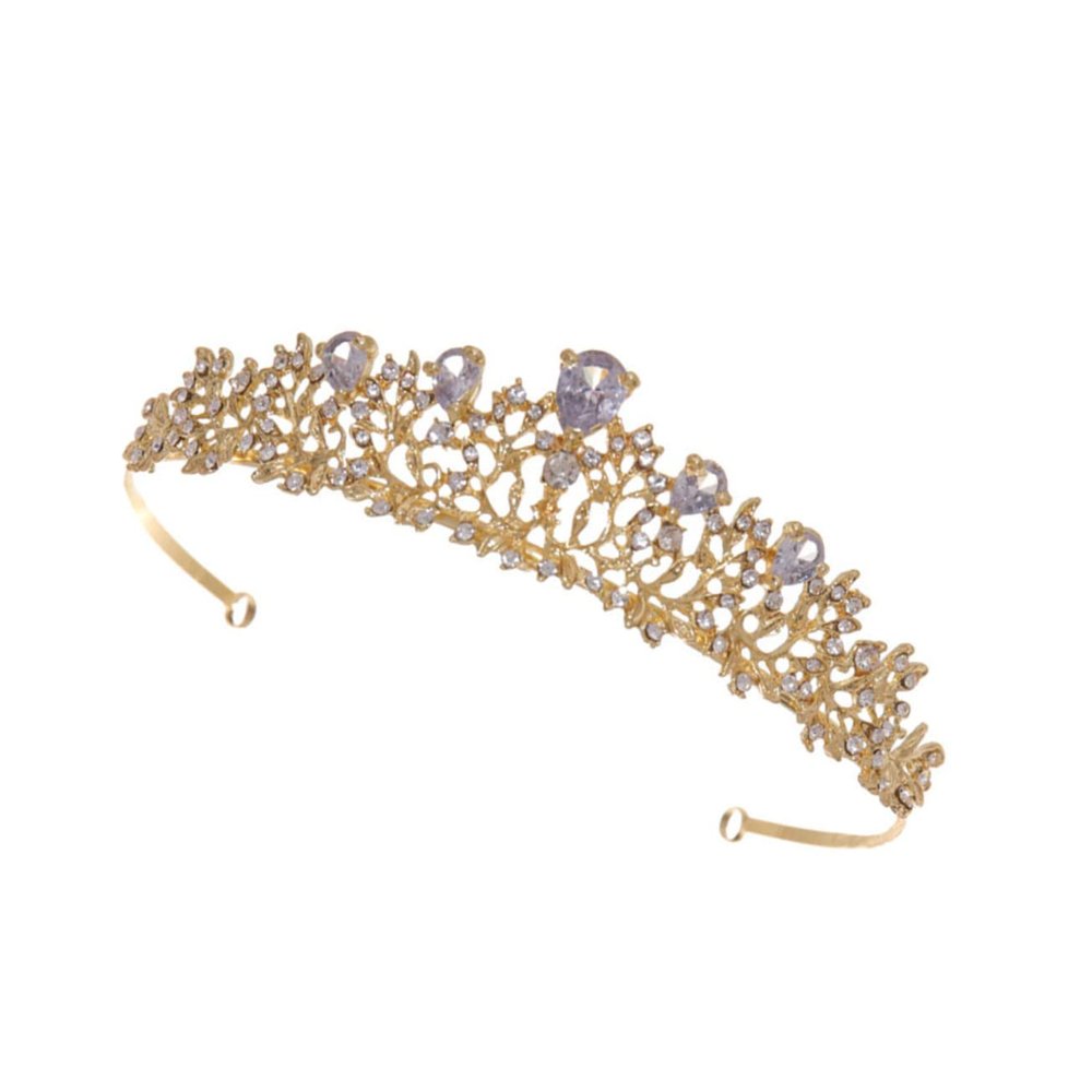1pc Crown WJewelry Bridal Headpiece Headband Diamond Sparkle Hair Hairband Accessories Bride Rhinestone Flower Golden