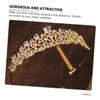 1pc Crown WJewelry Bridal Headpiece Headband Diamond Sparkle Hair Hairband Accessories Bride Rhinestone Flower Golden view 3