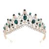 Baroque Bridal Headdress and Crown Queen Crystal Wedding Hair Accessories Round Prom Party(Golden Olive Green) view 1
