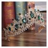 Baroque Bridal Headdress and Crown Queen Crystal Wedding Hair Accessories Round Prom Party(Golden Olive Green) view 2