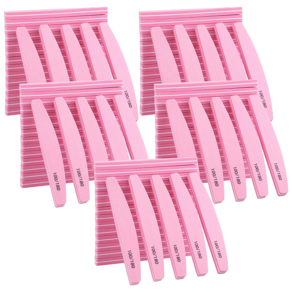 100 Pack Nail Buffers 100/180 Grit Heavy Duty Nail Files for Women Washable Double Sided Nails Sanding Block File for Acrylic Natural Gel Nails, Pink