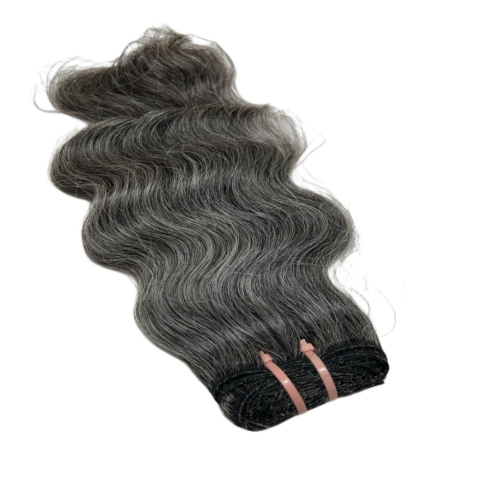 100% Raw Unprocessed Natural Wavy Grey Human Hair Bundle Double Weft, 100g Remy Extensions for Wig Making, Weave & Styling (10 Inch)