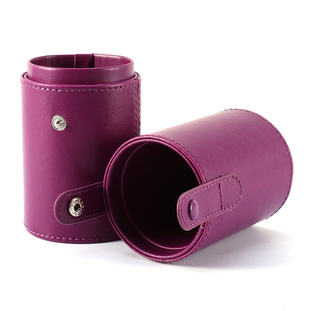 Brrnoo Portable Makeup Brush Holder, Travel Brush Holder, Cylindrical Cosmetic Brushes Cup Organizer, PU Leather Travel Makeup Brushes Case Bag