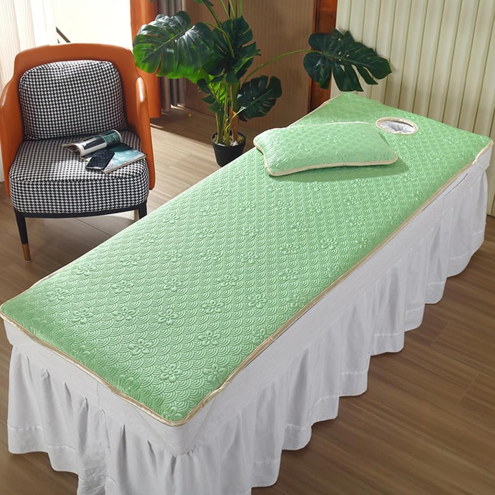 A/Green,60 * 180cm(R),LDLCYCN Cooling Massage Table Mattress Pad with Breath Hole Beauty Salon Mattress Pad with Elastic Band Spa Bed Pad Protector Spa Massage Bed Sheet Square Round Head