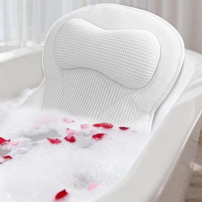 AVFAVF Bath Pillows for Tub, Soft 5D Air Mesh Bath Pillow Luxury Bathtub Pillow with 6 Non Slip Suction Cups, Bathtub Accessories for Women and Men (White)