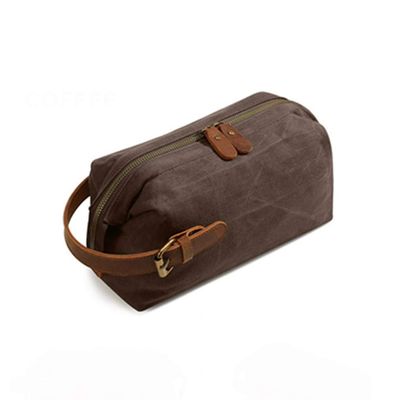ASWRTYJO Mens Travel Toiletry Bag Canvas Leather Cosmetic Makeup Organizer Portable Shaving Kits(E)