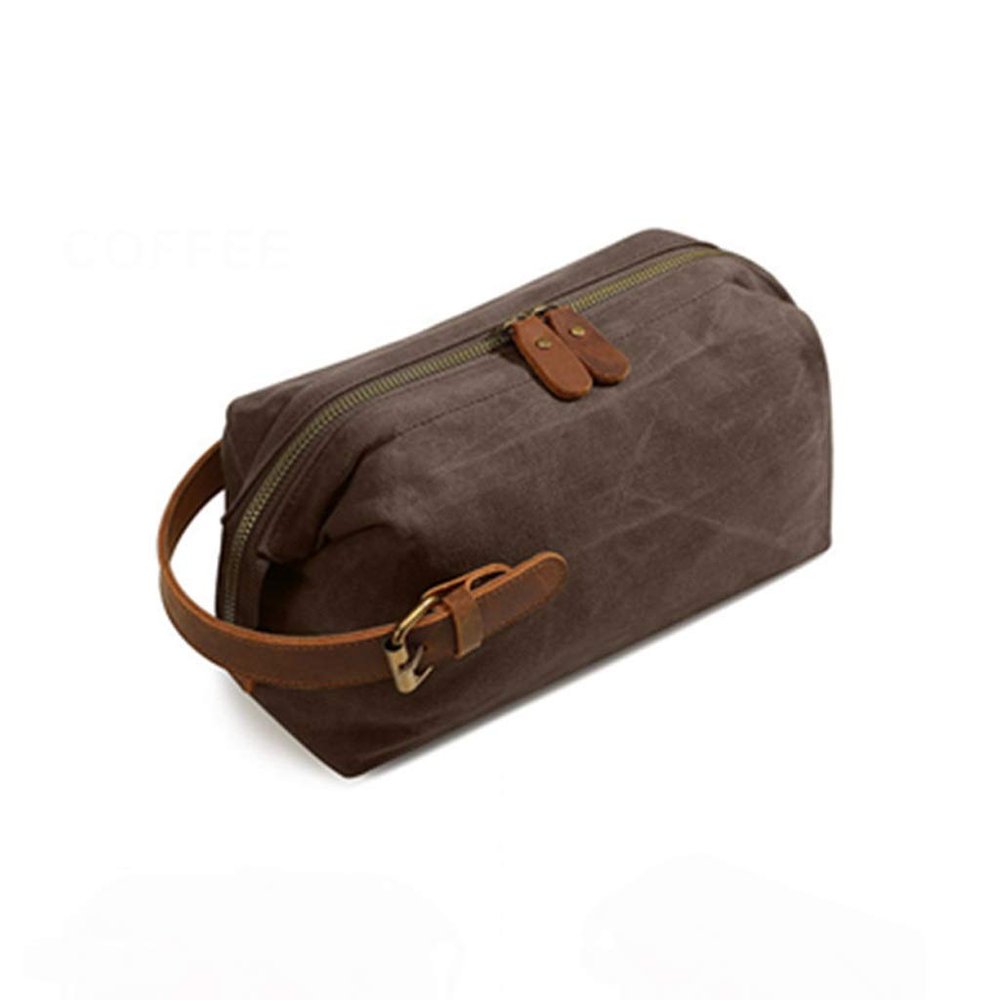 ASWRTYJO Mens Travel Toiletry Bag Canvas Leather Cosmetic Makeup Organizer Portable Shaving Kits(E)