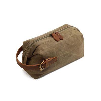 ASWRTYJO Mens Travel Toiletry Bag Canvas Leather Cosmetic Makeup Organizer Portable Shaving Kits(Black)
