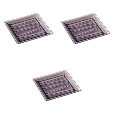 Setomonohonpo 3 Piece Set Penetrating Murasaki Rectangular Shaving Plates, Medium, 5.8 x 5.8 x 0.7 inches (14.8 x 14.8 x 1.7 cm) | Square Plate Porcelain
