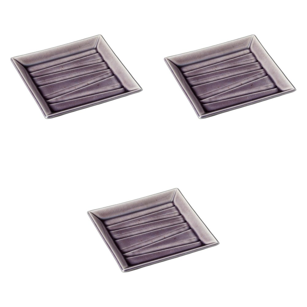 Setomonohonpo 3 Piece Set Penetrating Murasaki Rectangular Shaving Plates, Medium, 5.8 x 5.8 x 0.7 inches (14.8 x 14.8 x 1.7 cm) | Square Plate Porcelain